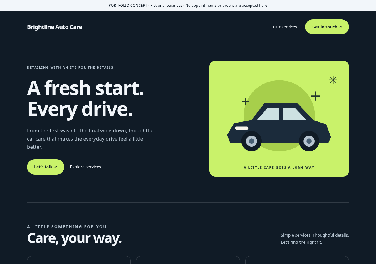 Brightline Auto Care navy and lime detailing page